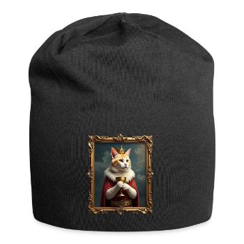 Medieval Cat in Picture Frame Art Crown - Jersey Beanie - black - Front