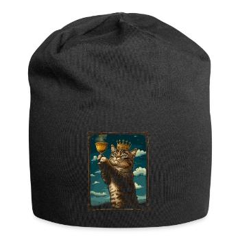 Medieval Cat in Picture Frame Art Crown - Jersey Beanie - black - Front