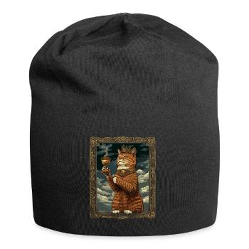 Medieval Cat in Picture Frame Art Crown - Jersey Beanie - black - Front