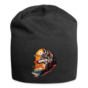 Wolf Wolfskopf Wald Natur Berge Wildnis Sonne - Jersey-Beanie - Schwarz - Vorne