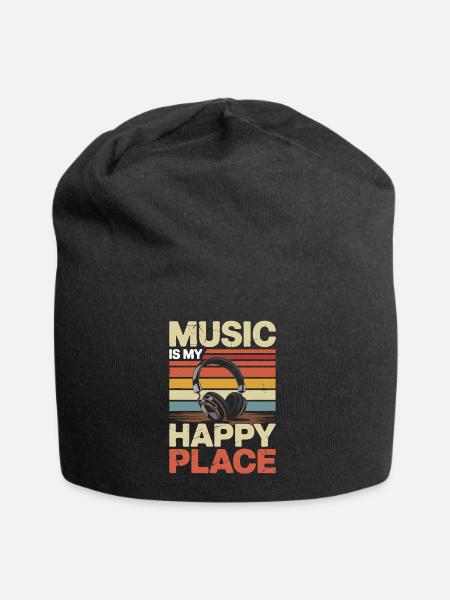 Music My Happy Place Musik Liebhaber DJ Kopfhörer - Jersey-Beanie - Schwarz