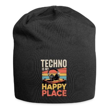 Techno My Happy Place Musik Liebhaber DJ Kopfhörer - Jersey-Beanie - Schwarz - Vorne