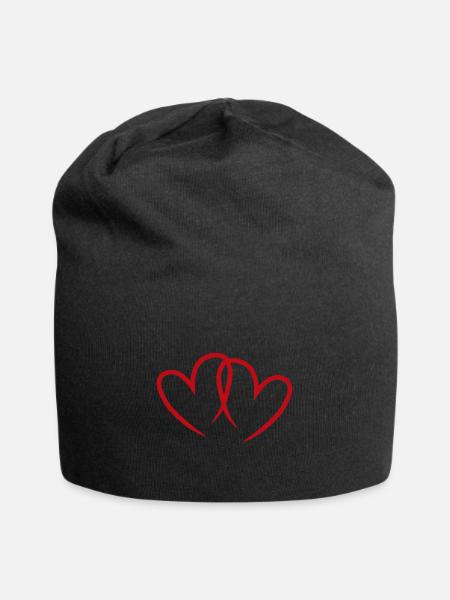 Rote, offene Herzen. - Jersey-Beanie - Schwarz