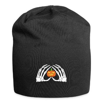 The hands of a skeleton with the pumpkin Halloween - Jersey Beanie - black - Front