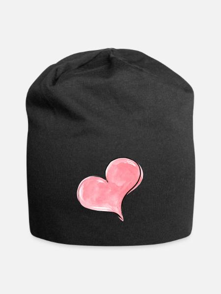 Herz - Jersey-Beanie - Schwarz