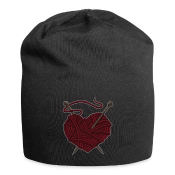 I Love Knitting | Wool Needle Heart Sewing Craft - Jersey Beanie - black - Front