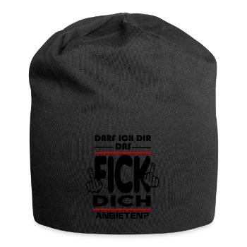 Darf ich dir das Fick Dich anbieten - Jersey-Beanie - Schwarz - Vorne