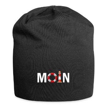 Moin mit dem Rettungsring und dem Leuchtturm Moin - Jersey-Beanie - Schwarz - Vorne