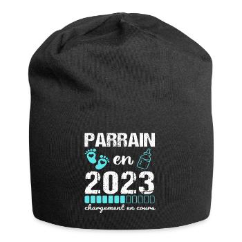 Parrain en 2023 annonce naissance bébé cadeau - Bonnet en jersey - noir - Devant