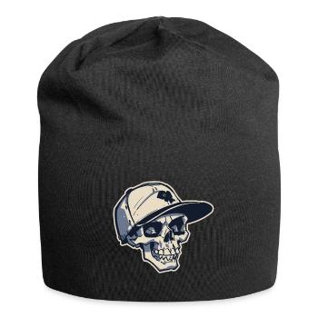Skull with Snapback Hat (Stroke) - Jersey Beanie - black - Front