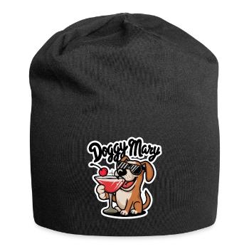 Cartoon Dog Holding Drink - Jersey Beanie - black - Front
