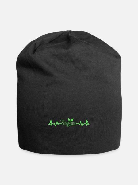 Vegan Herzschlag mit den Blättern für Veganer - Jersey-Beanie - Schwarz