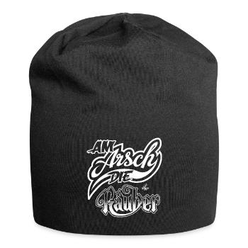 Handlettering „Am Arsch die Räuber“ (weiß) - Jersey-Beanie - Schwarz - Vorne