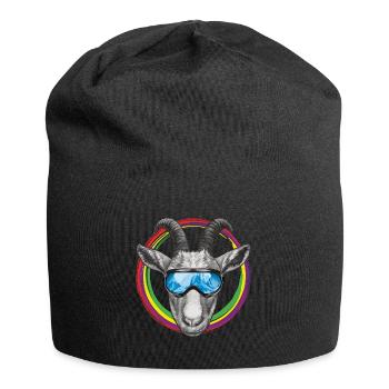 Chèvre cool avec des lunettes de ski bleues - Bonnet en jersey - noir - Devant