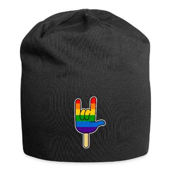 Rock ´n Roll - I Love You, Eis am Stiel Regenbogen - Jersey-Beanie - Schwarz - Vorne