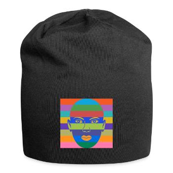 Farbenfrohe Frauenpower - Jersey-Beanie - Schwarz - Vorne