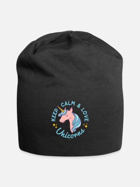 Keep Calm and Love Unicorns Blue Tshirt - Jersey-Beanie - Schwarz