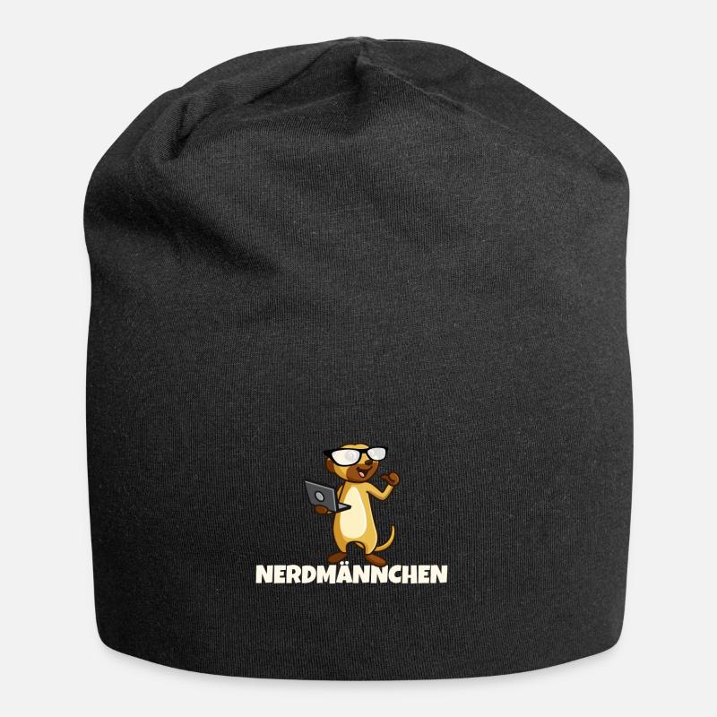 Nerd Erdmännchen mit Brille und Notebook Geschenk - Jersey-Beanie - Schwarz