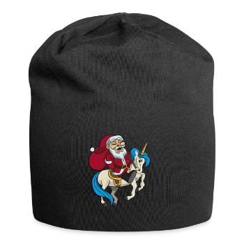 Santa rides on unicorn christmas gift - Jersey Beanie - black - Front