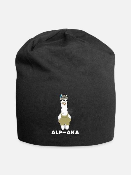 Lustiges Lama Alpaka Comic Tier Trend - Geschenk - Jersey-Beanie - Schwarz