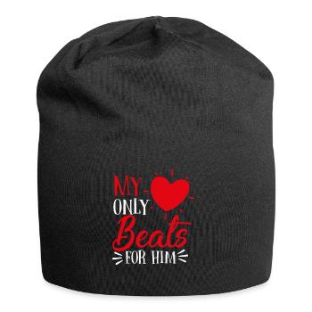 Mein Herz schlägt nur für ihn - Jersey-Beanie - Schwarz - Vorne