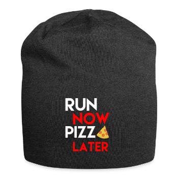 Lustiges Pizza Shirt Geschenk für Läufer+Sportler - Jersey-Beanie - Anthrazit - Vorne