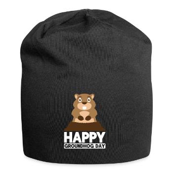 Glückliches Groundhog Day Woodchuck auf einer Loch-Prognose - Jersey-Beanie - Schwarz - Vorne