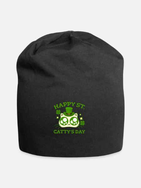 Heureux jour de St Catty St Patricks drôle de trèfle de chat - Bonnet en jersey - noir