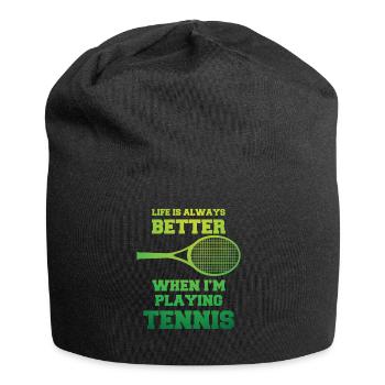 Tennis - Life - Tennisschläger - Geschenk - Jersey-Beanie - Schwarz - Vorne