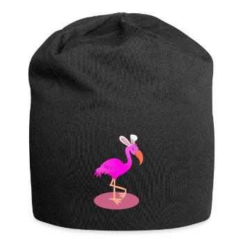 Flamant rose avec des oreilles de lapin de Pâques - Bonnet en jersey - noir - Devant