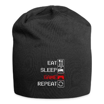 Eat Sleep Game Repeat - Gamer Videospiel Geschenk - Jersey-Beanie - Schwarz - Vorne