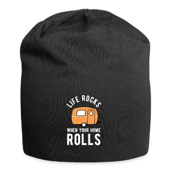 Camping T-Shirt Wohnwagen Geschenk Campingfreunde - Jersey-Beanie - Schwarz - Vorne