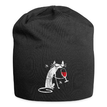 Lustige Katze rot Wein Weinglas shirt crazy Katzen - Jersey-Beanie - Schwarz - Vorne