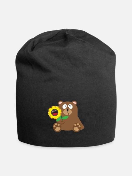 33 bear sunflower - Jersey Beanie - black