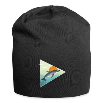 Dauphin - lever du soleil - océan - Bonnet en jersey - noir - Devant