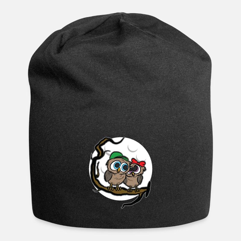 Eulen - Jersey-Beanie - Schwarz