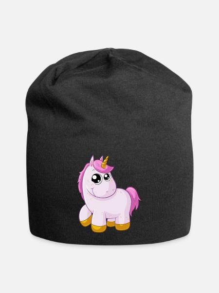Pinkes Comic Einhorn - Jersey-Beanie - Schwarz