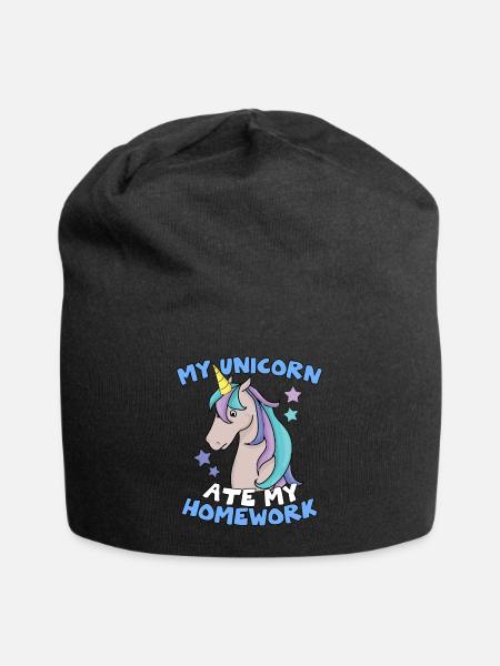 Nettes verrücktes Einhorn - Schulhausaufgaben Lustige Magie - Jersey-Beanie - Schwarz
