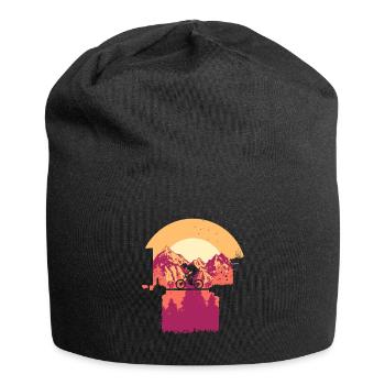 Biker auf Brücke - Jersey-Beanie - Schwarz - Vorne