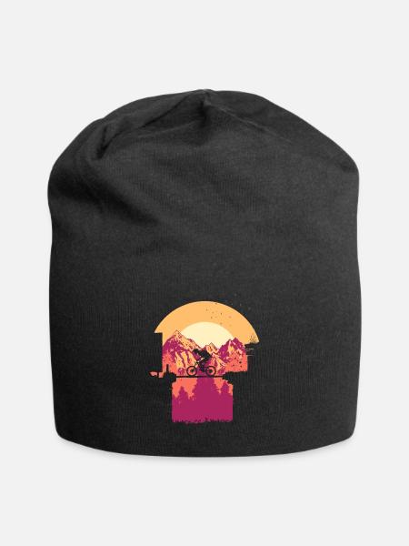 Biker auf Brücke - Jersey-Beanie - Schwarz