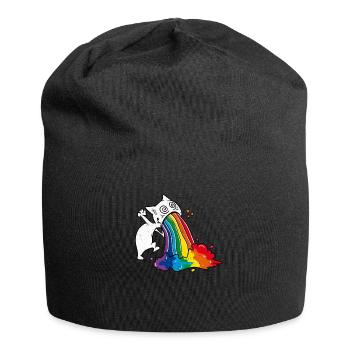 Funny Cat Vomiting Rainbow Gift T-Shirt - Jersey Beanie - black - Front