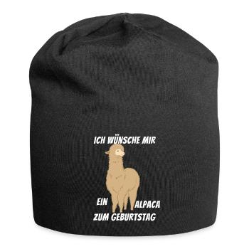 Ich wünsche mir ein Alpaka zum Geburtstag Alpaca - Jersey-Beanie - Schwarz - Vorne