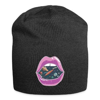 Pink lips / space - Jersey Beanie - charcoal grey - Front