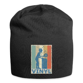Retro Vintage Style DJ Deejee Vinyl Schallplatte - Jersey-Beanie - Schwarz - Vorne