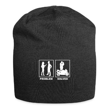 Motorcycle, relationship, love, couple, gift idea - Jersey Beanie - charcoal grey - Front