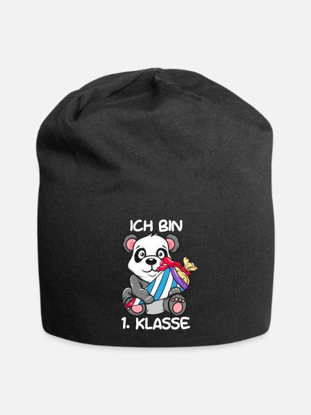 Panda Bär Ich bin 1. Klasse Einschulung Geschenk - Jersey-Beanie - Schwarz
