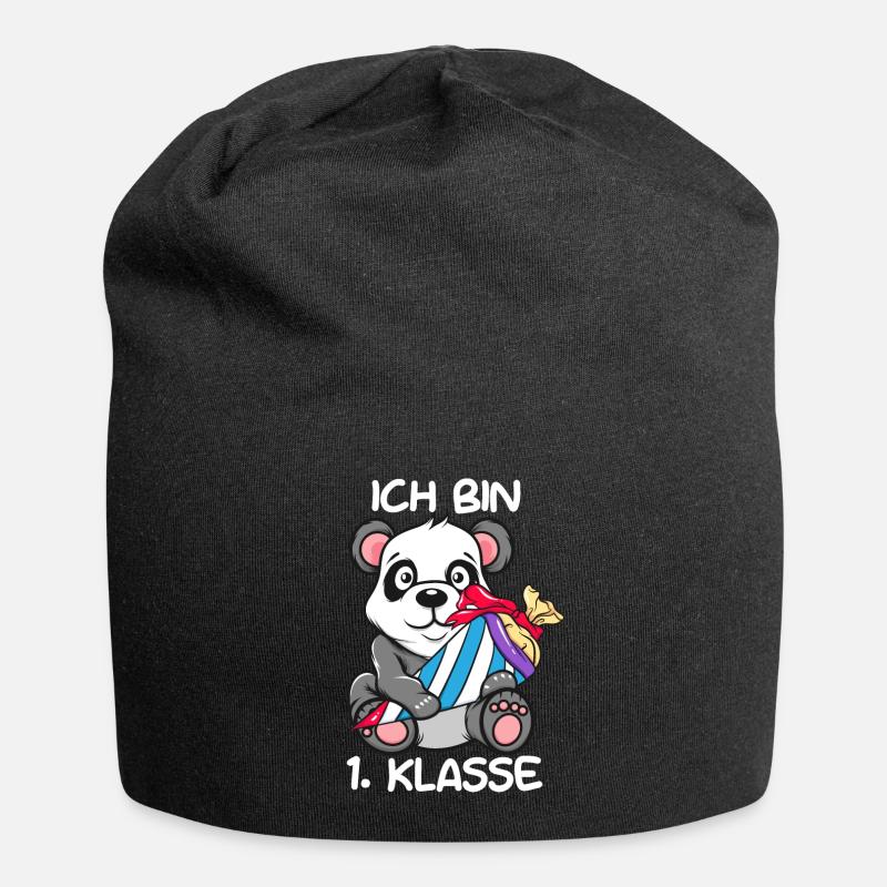 Panda Bär Ich bin 1. Klasse Einschulung Geschenk - Jersey-Beanie - Schwarz