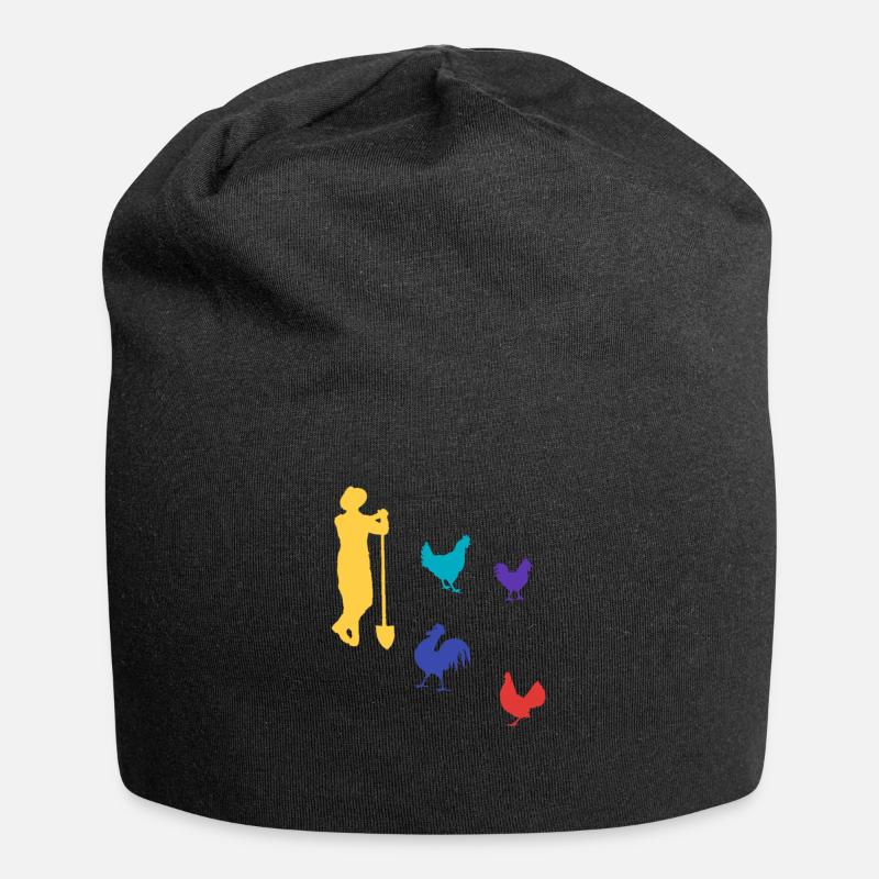 Farmer in retro style with chickens - Jersey Beanie - black