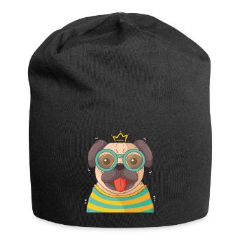Small stylish pug / dog with glasses - Jersey Beanie - black - Front