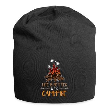 Campfire Camping Camper Nature Tent Gift - Jersey Beanie - black - Front